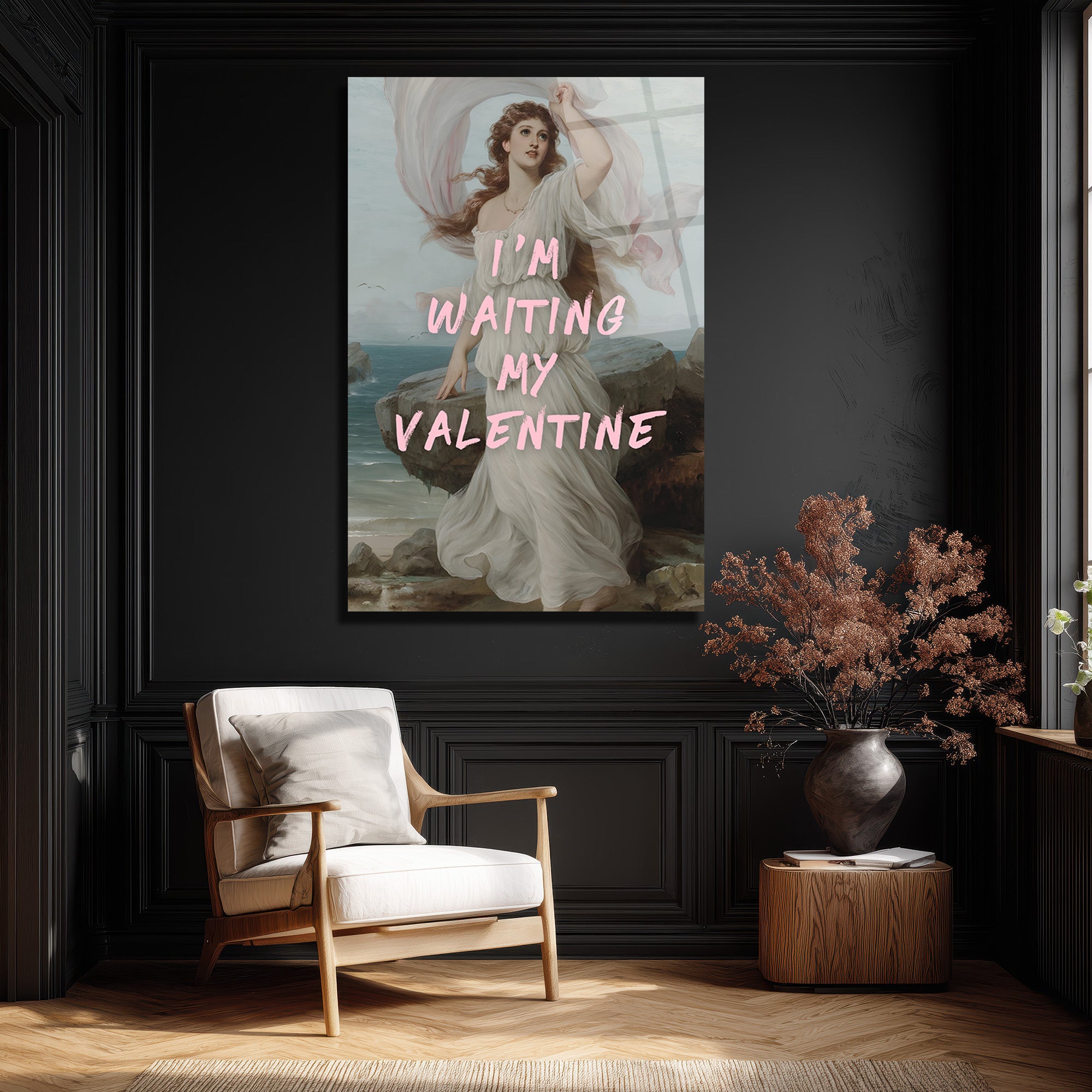 Romantik Valentine Bekleyişi Cam Tablo - Aşkın Zarafeti