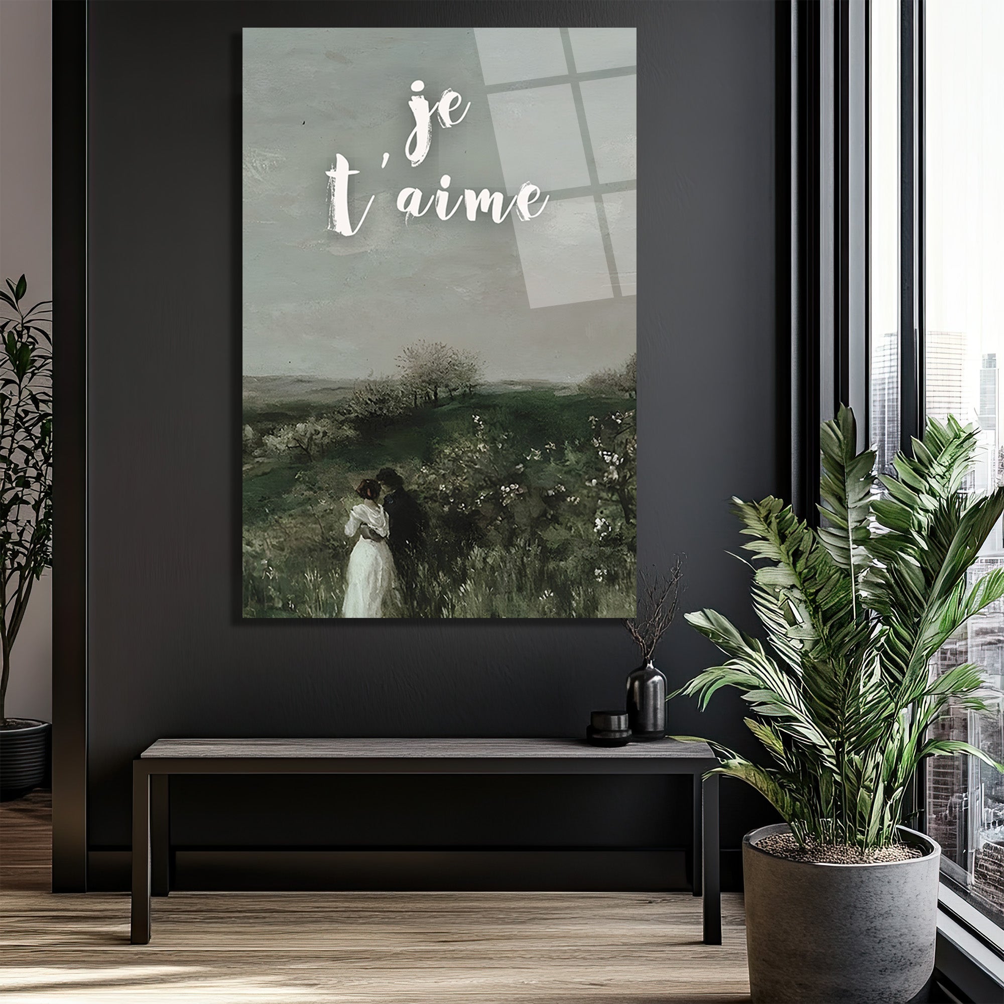 Je T'aime Romantik Aşk Manzarası Cam Tablo
