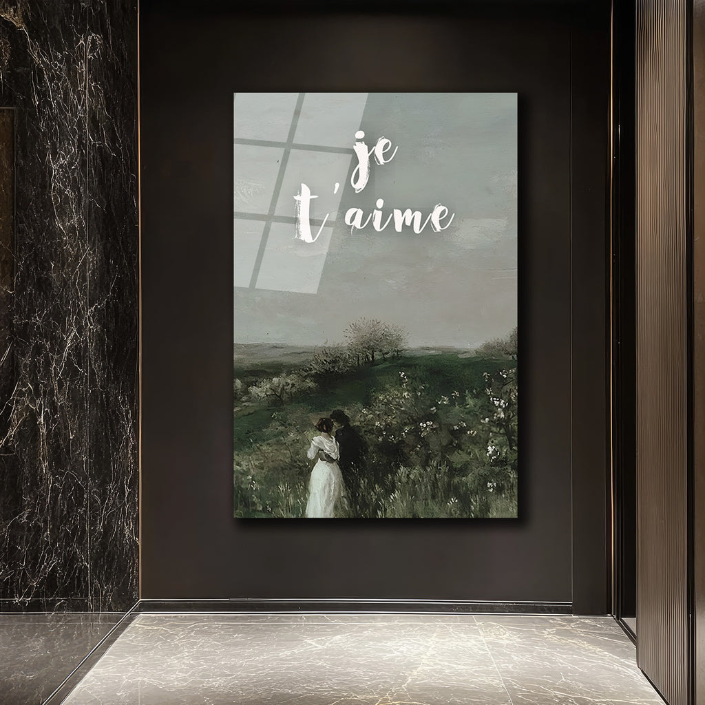 Je T'aime Romantik Aşk Manzarası Cam Tablo