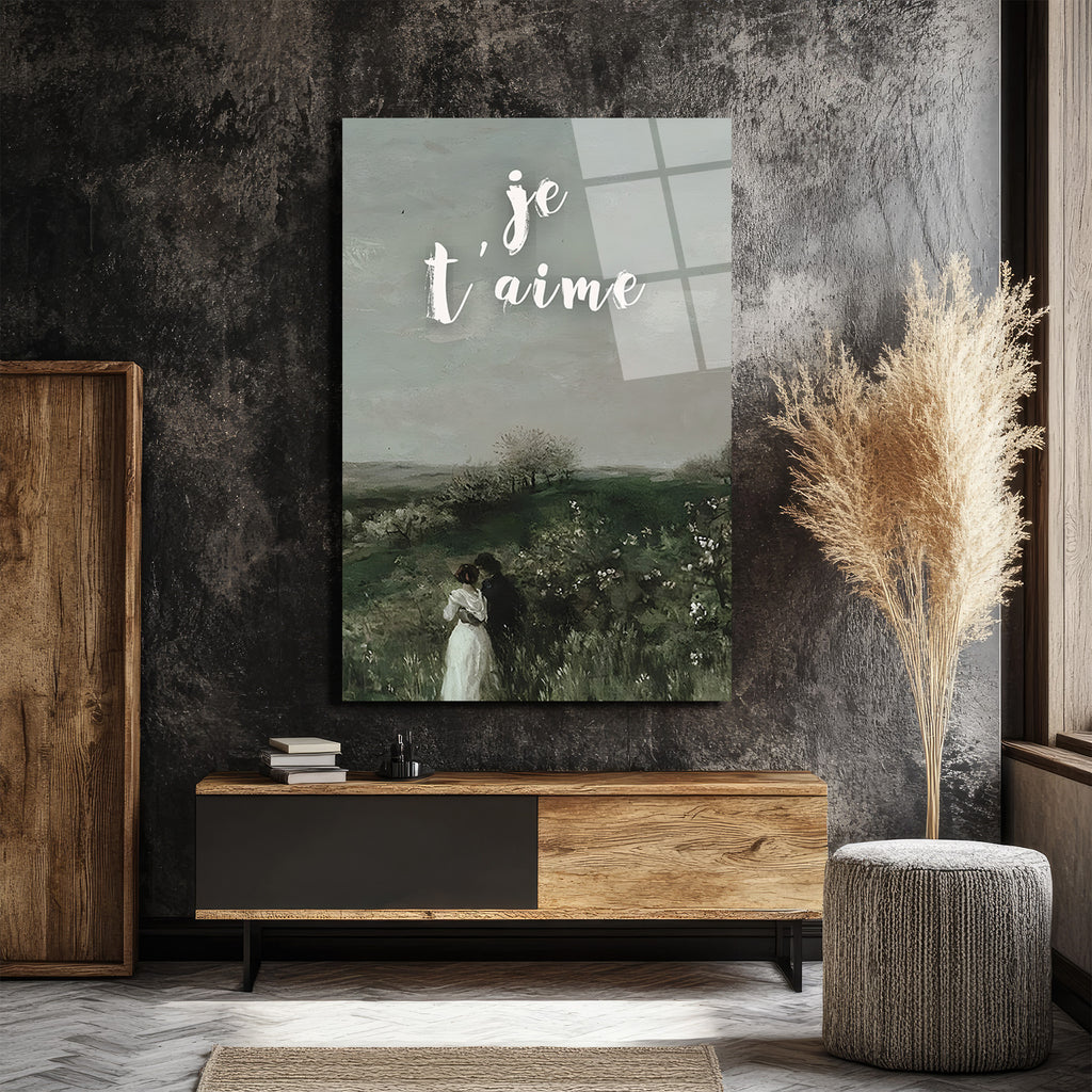 Je T'aime Romantik Aşk Manzarası Cam Tablo
