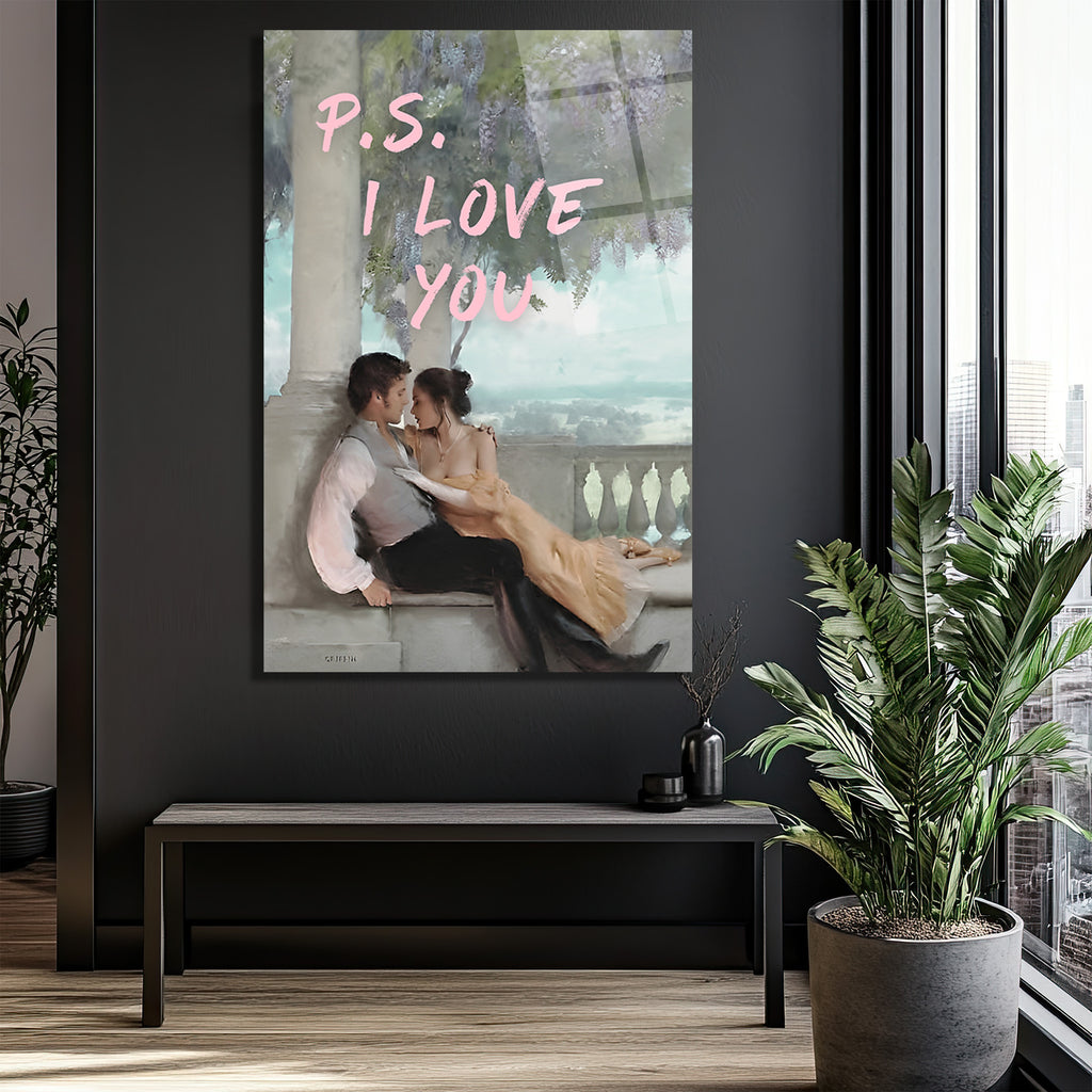 P.S. I LOVE YOU Romantik Aşk Mesajı Cam Tablo