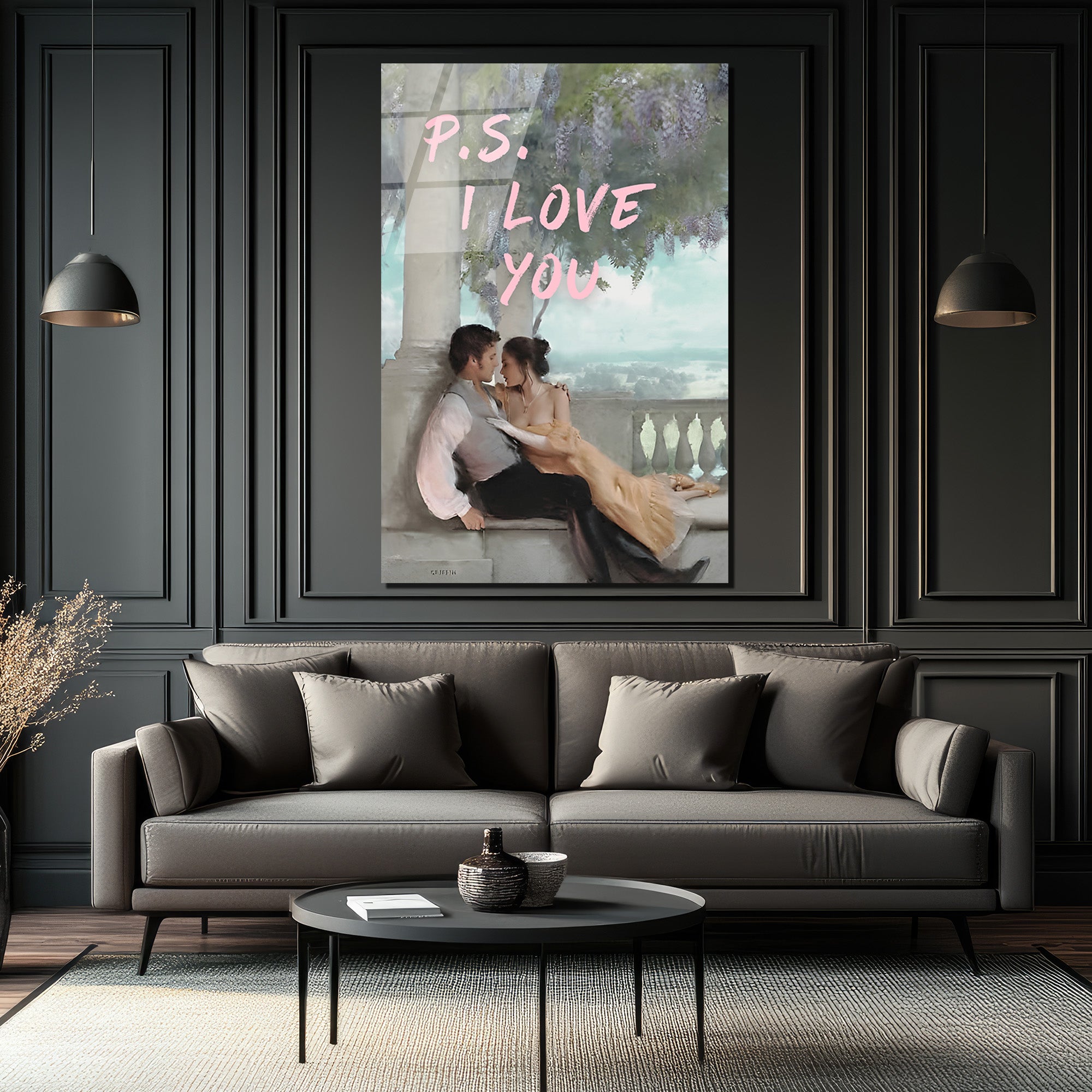 P.S. I LOVE YOU Romantik Aşk Mesajı Cam Tablo
