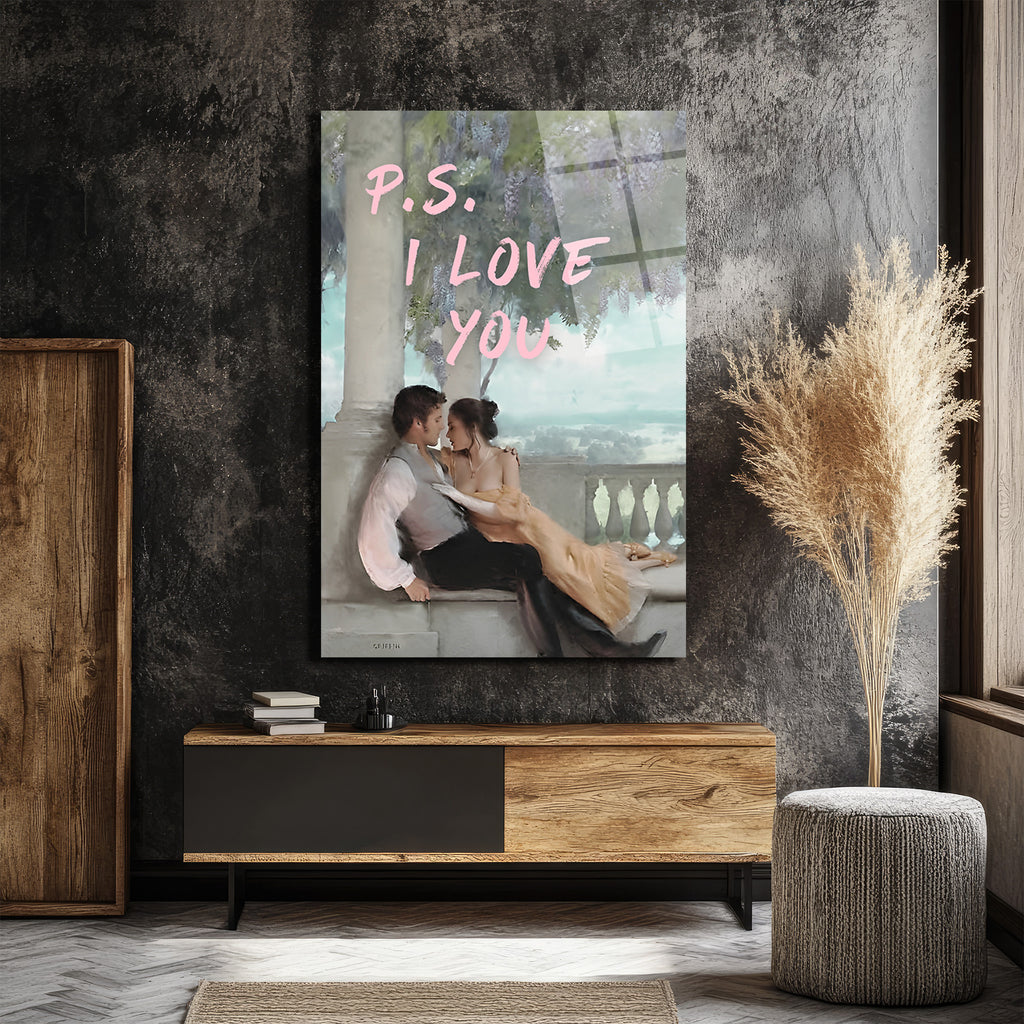 P.S. I LOVE YOU Romantik Aşk Mesajı Cam Tablo