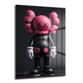 Pink Skull KAWS Stili Cam Tablo, siyah ve pembe renklerde, modern sanat eseri olarak tasarlanmış dekoratif duvar tablosu.