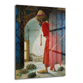 Osman Hamdi Bey'den Kaplumbağa Terbiyecisi Efsanevi Temperli Cam Tablo, 4mm dayanıklı temperli cam üzerine UV baskı ile üretilmiş, rodajlı kenarlara sahip, ev ve ofis dekorasyonu için ideal, kolay temizlenebilen sanat eseri.