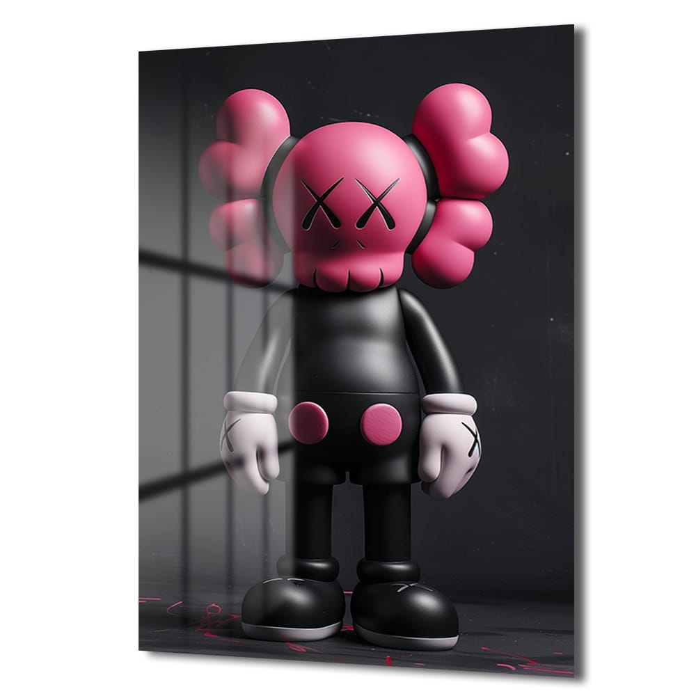 Pink Skull KAWS Stili Cam Tablo: Modern Sanatın Cesur Dokunuşu