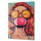 Pop Art Sakız Balonlu Kız: Canlı ve Asi Ruh Cam Tablo