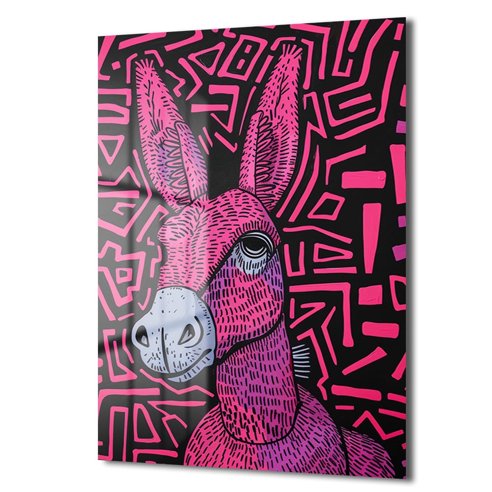 Neon Eşek: Pop Art Tarzı Canlı Pembe Cam Tablo