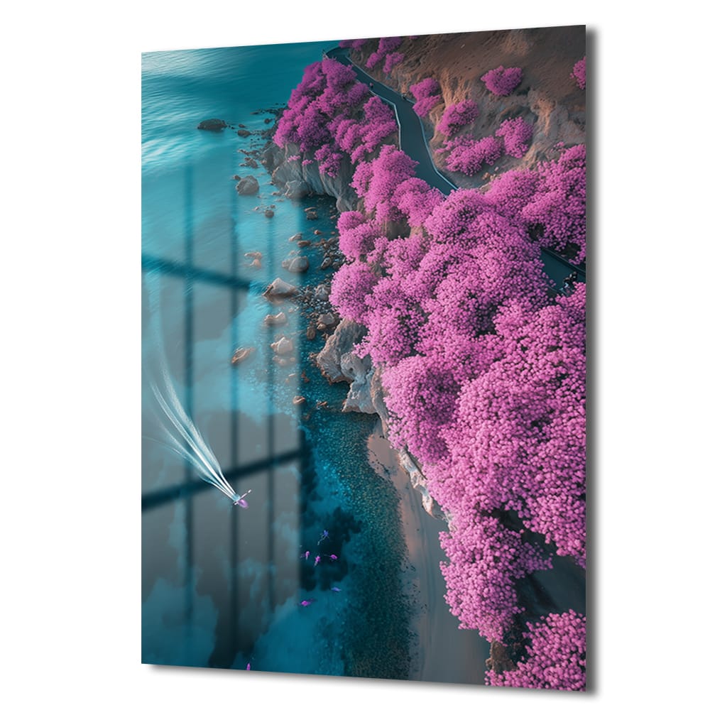 Pembe Cennet Kıyıları: Modern Manzara Cam Tablo