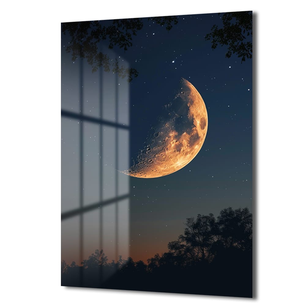 Ay Işığı Büyüsü: Modern Gece Manzaralı Temperli Cam Tablo