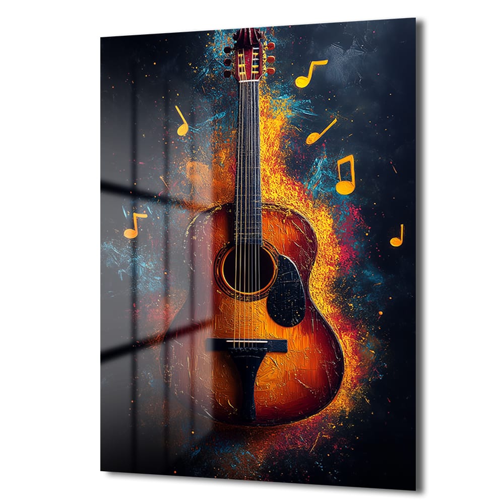 Melodinin Dansı: Enerjik Gitar Temalı Soyut Cam Tablo