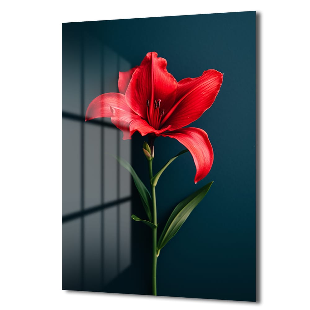 Ateş Kırmızısı Zambak: Modern Elegans Cam Tablo