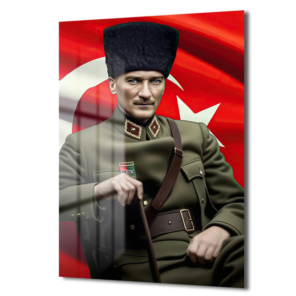 Atatürk ve Şanlı Türk Bayrağı: Milli Ruh Cam Tablo