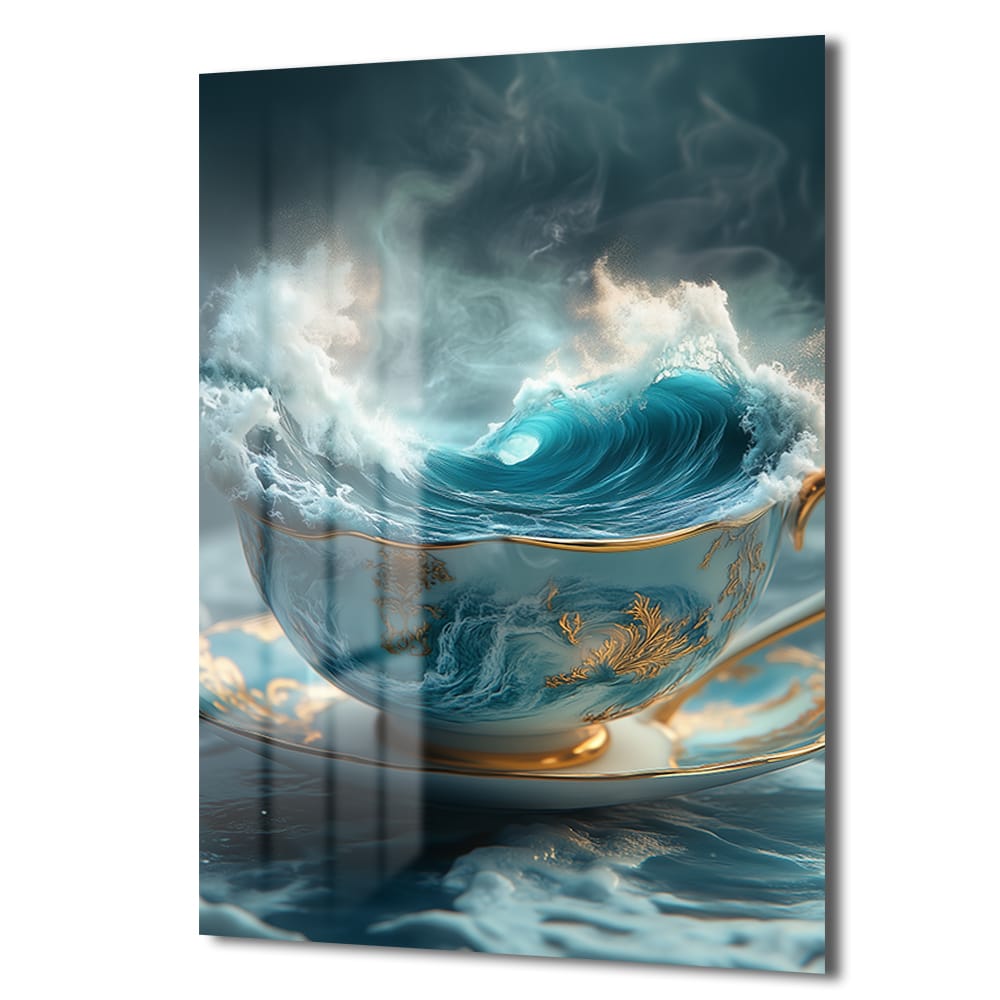 Okyanusun Dansı: Mistik Mavi Temperli Cam Tablo