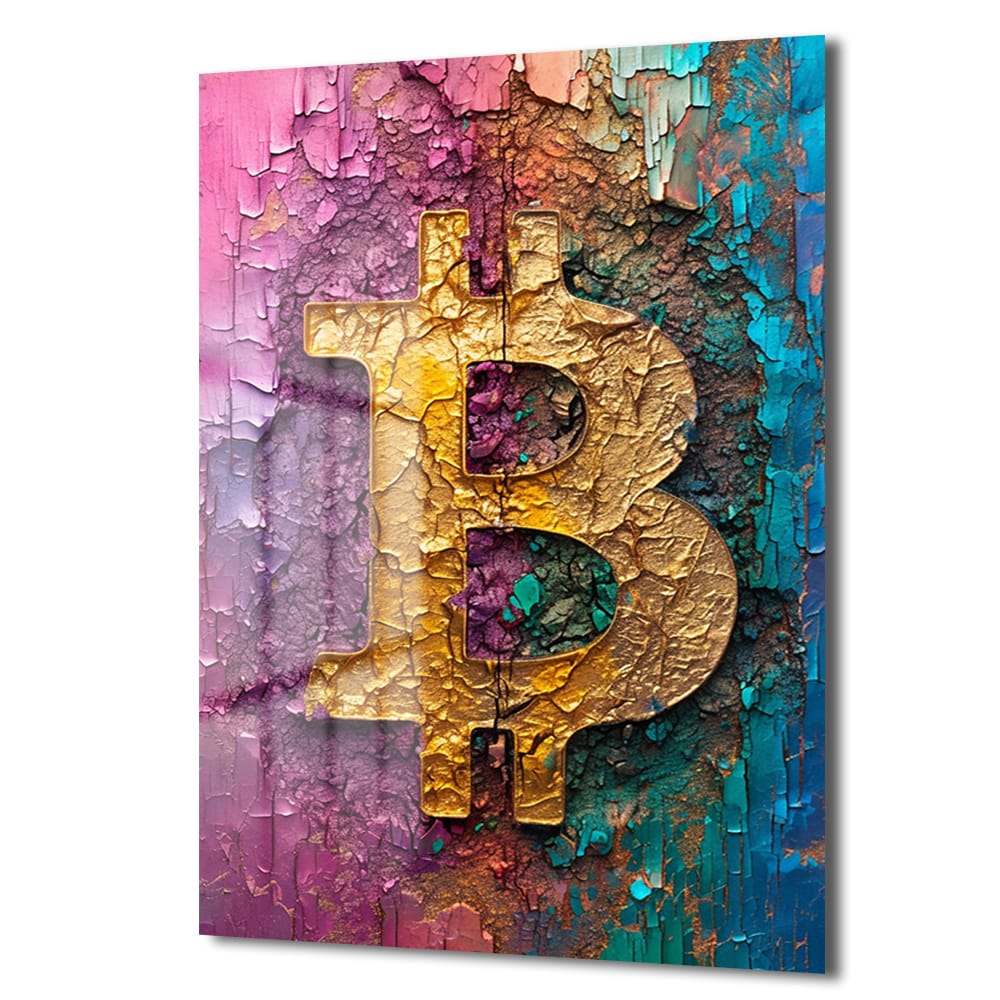Dinamik Bitcoin: Canlı Renklerle Modern Kripto Sanat Cam Tablo