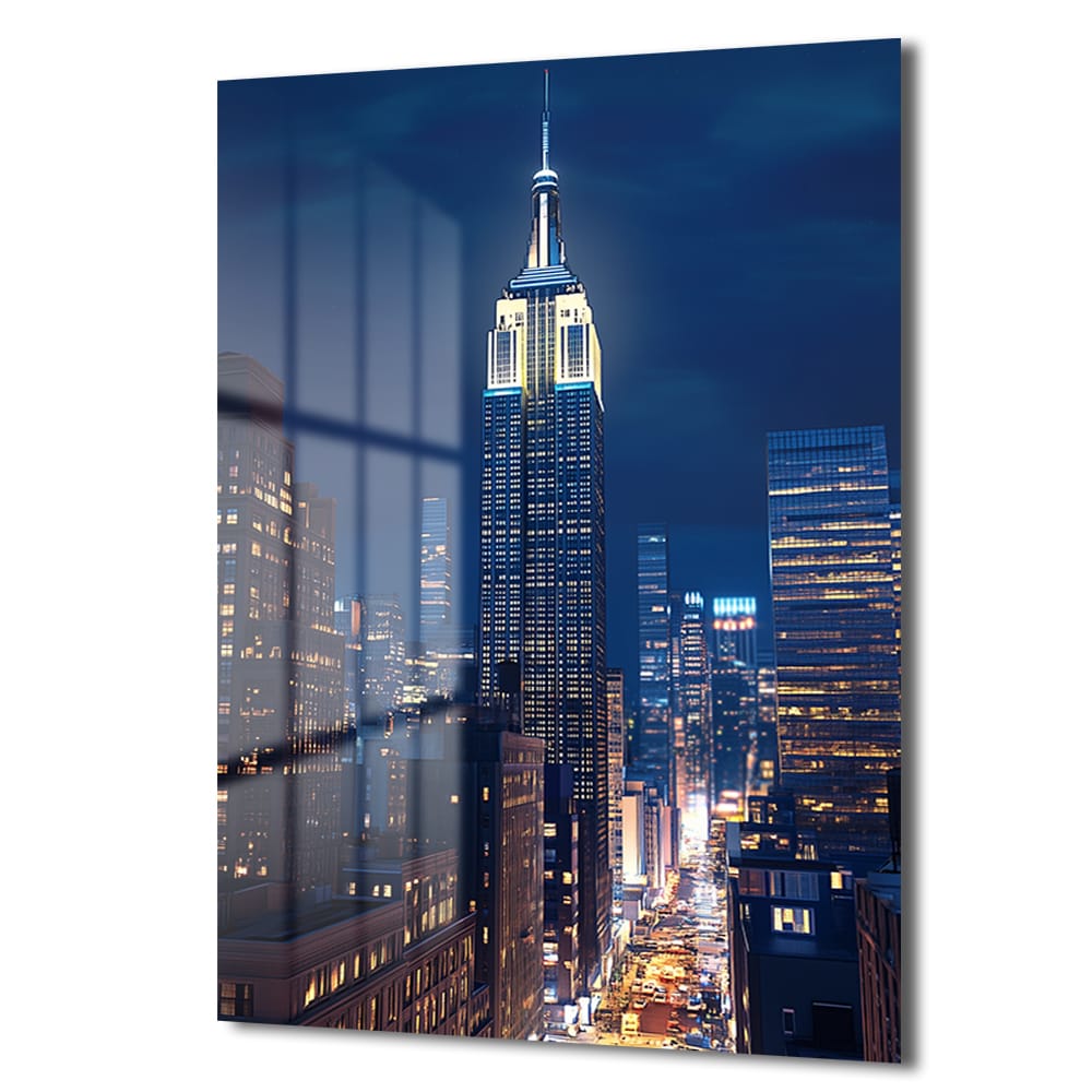 Empire State Gecesi: New York Şehir Manzaralı Cam Tablo