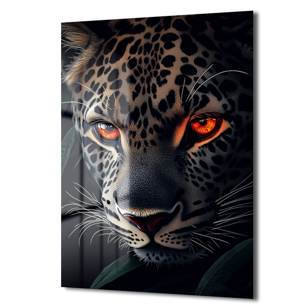Vahşi Ruh: Ateş Gözlü Jaguar Temperli Cam Tablo