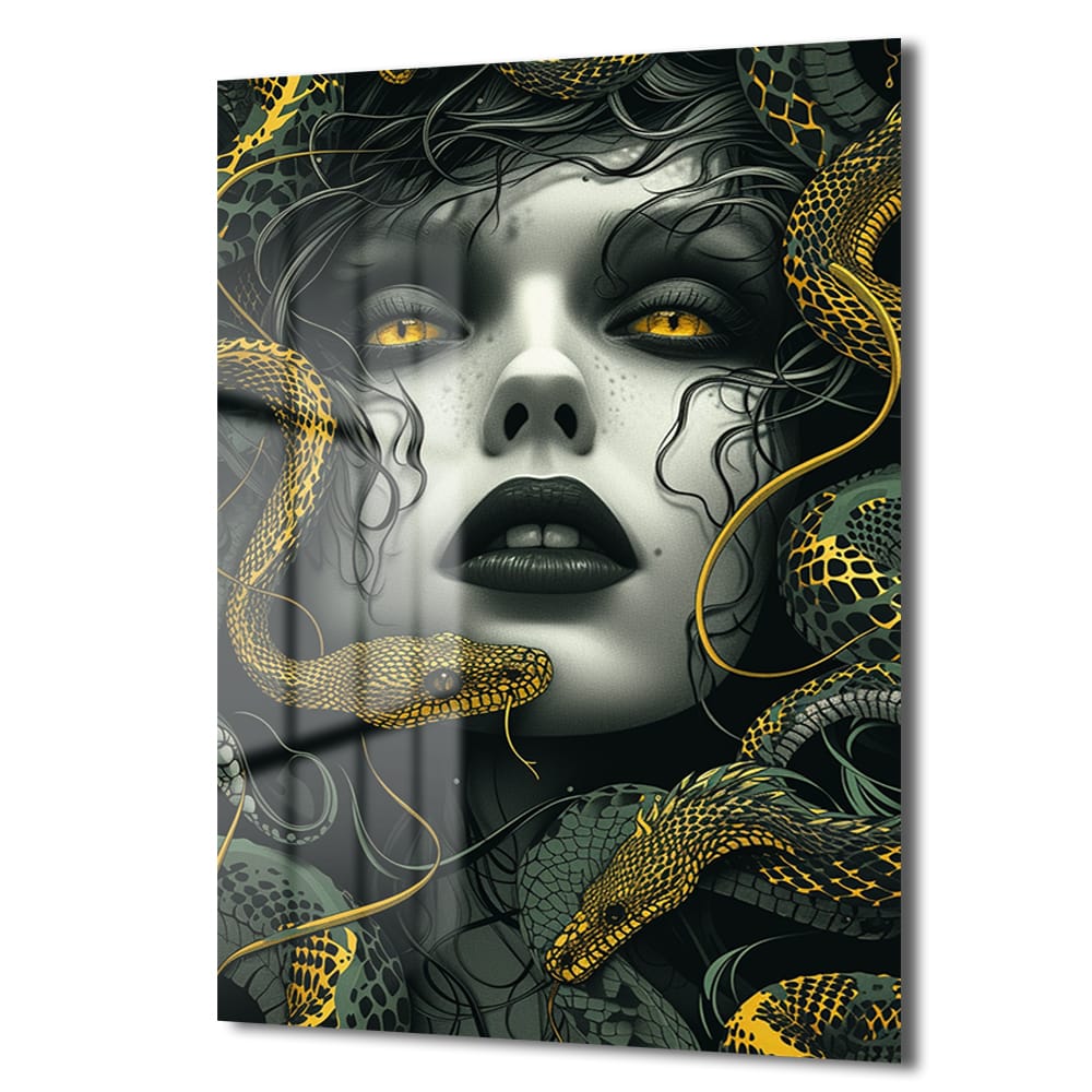 Medusa'nın Büyüleyici Bakışı: Modern Mitolojik Cam Tablo | Duvar Dekorasyonu