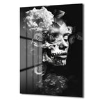 Gül ve Kurukafa Senfonisi: Gotik Estetik Cam Tablo