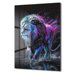 Neon Enerjili Aslan: Modern Sanat Temperli Cam Tablo