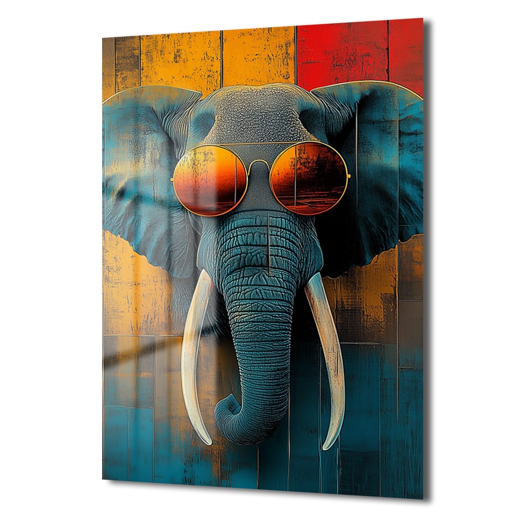 Cool Elephant: Modern Sanat Temperli Cam Tablo