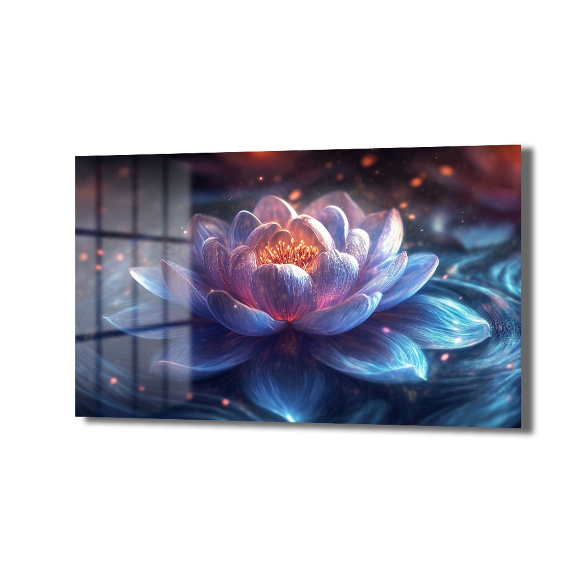 Mistik Lotus Işıltısı: Modern Dekoratif Temperli Cam Tablo