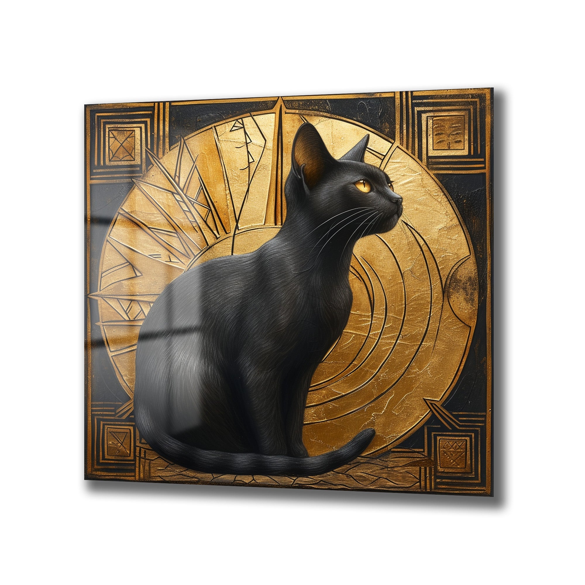 Art Deco'nun Asaleti: Altın ve Kara Kedi Temalı Temperli Cam Tablo