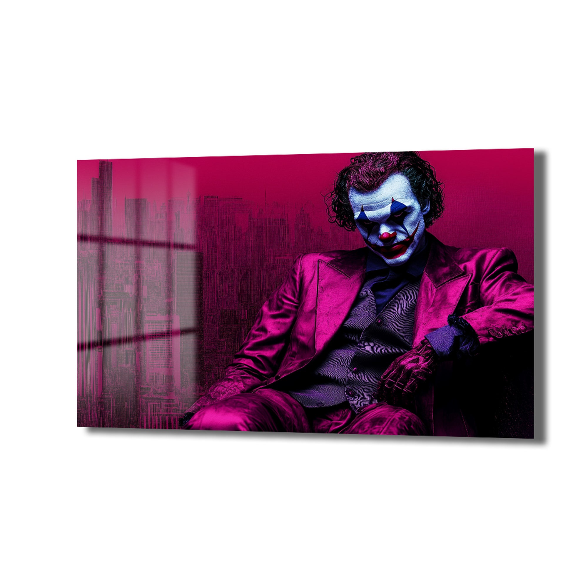 Joker'in Gizemli Dünyası: Pembe Şehirde Modern Temperli Cam Tablo
