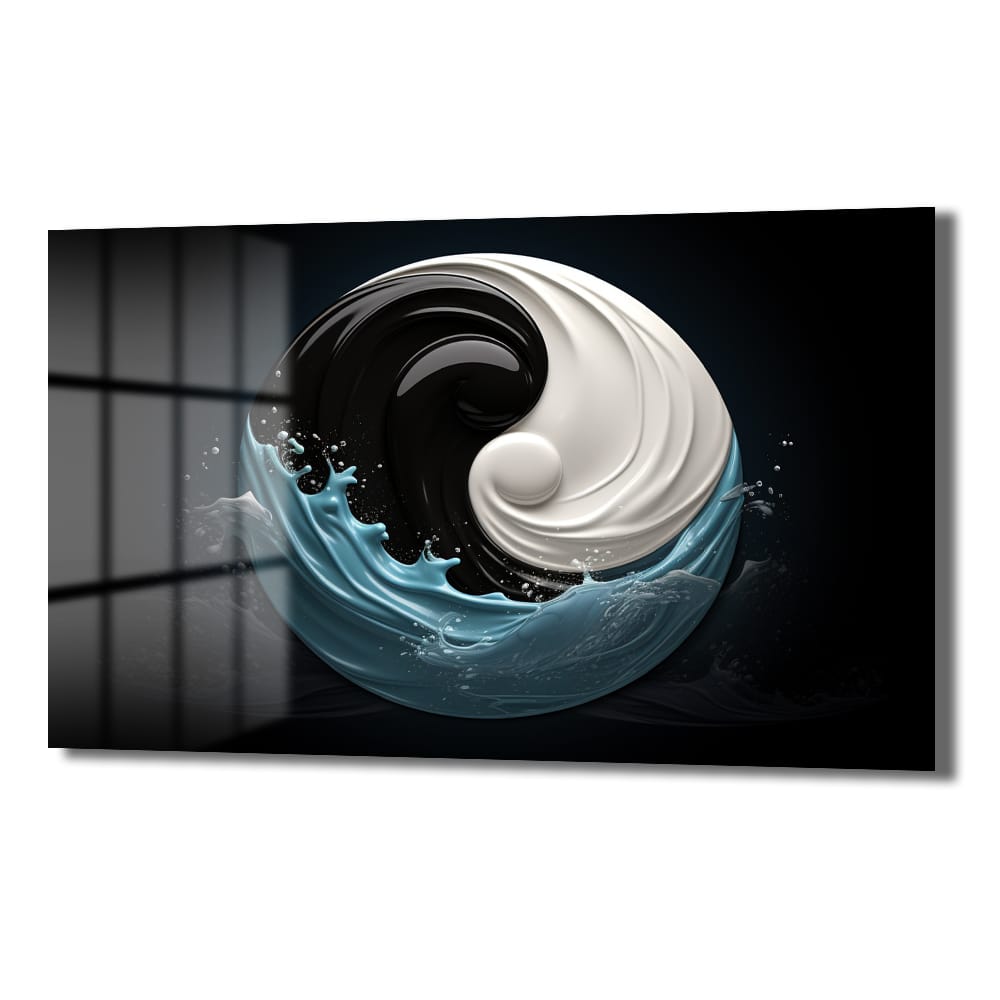 Yin-Yang Dalgaları: Modern Denge Temalı Cam Tablo