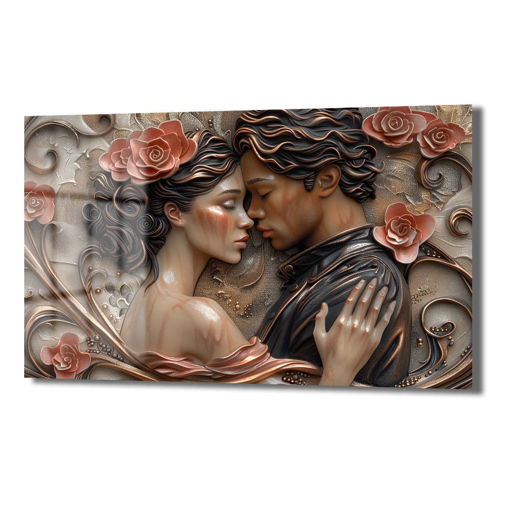 Aşkın Ebedi Dansı: Romantik Kabartma Cam Tablo