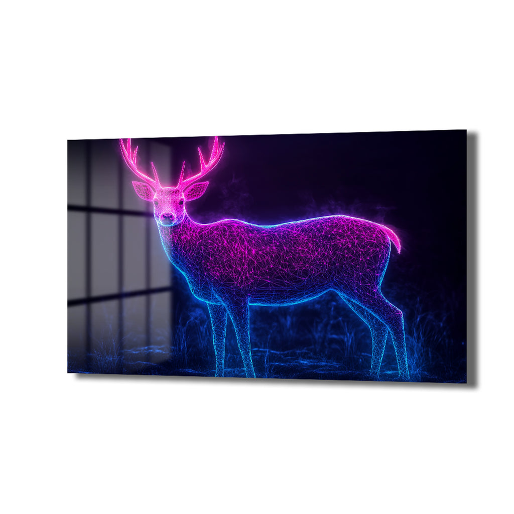 Neon Geyik Dansı: Dijital Parıltılı Cam Tablo