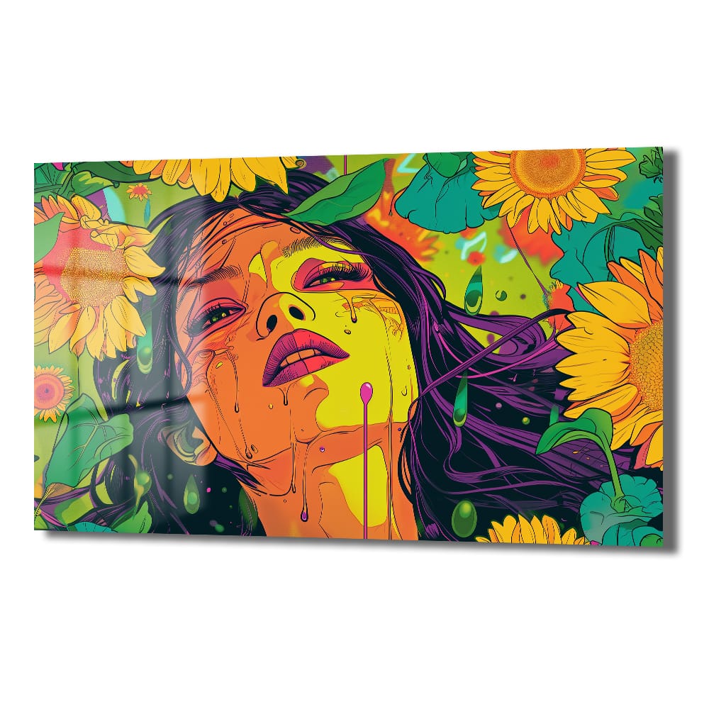 Günebakanın Gözyaşları: Canlı Pop Art Cam Tablo - Modern Duvar Dekorasyonu
