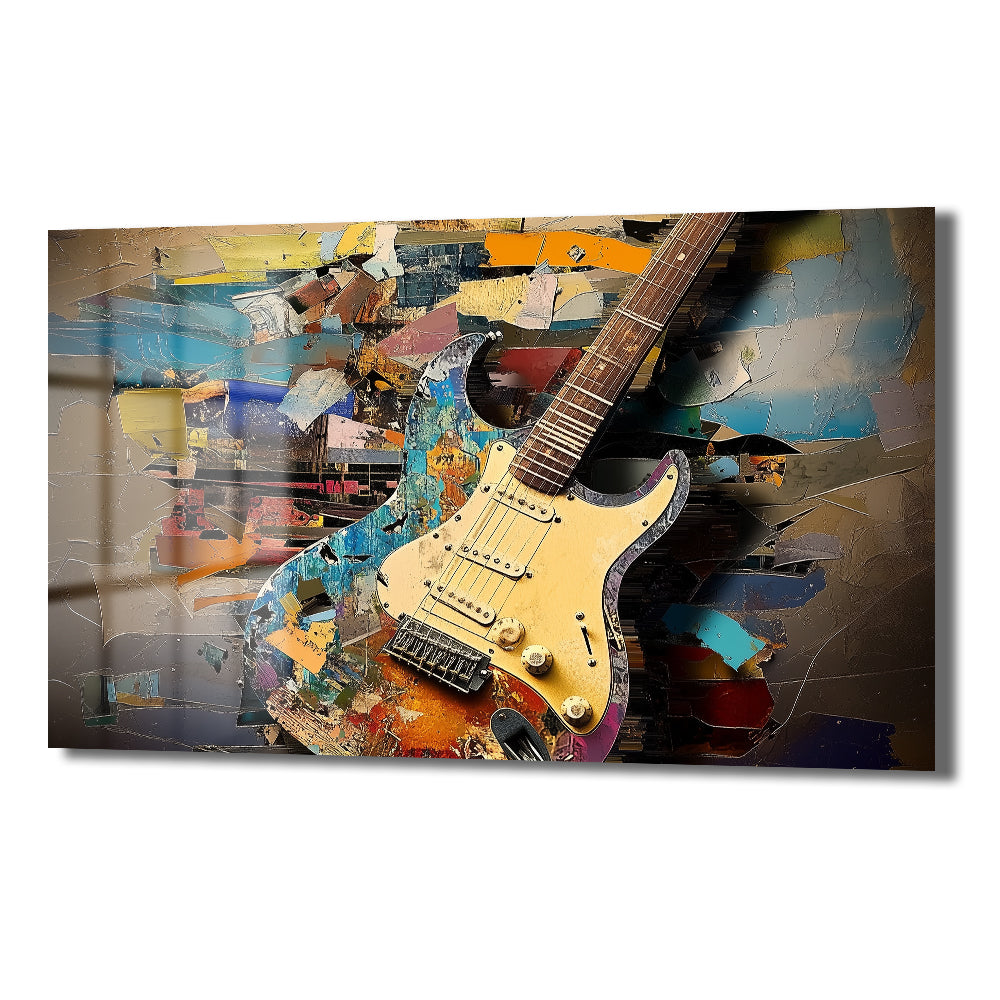 Müzikal Ruh: Soyut Sanat Tarzı Elektro Gitar Cam Tablo