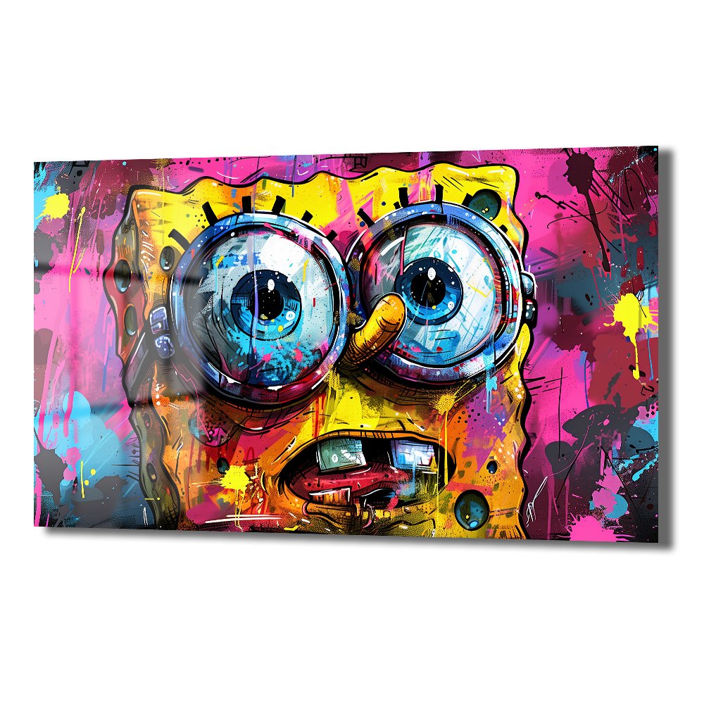 SpongeBob Graffiti Patlaması: Modern Sanat Temperli Cam Tablo
