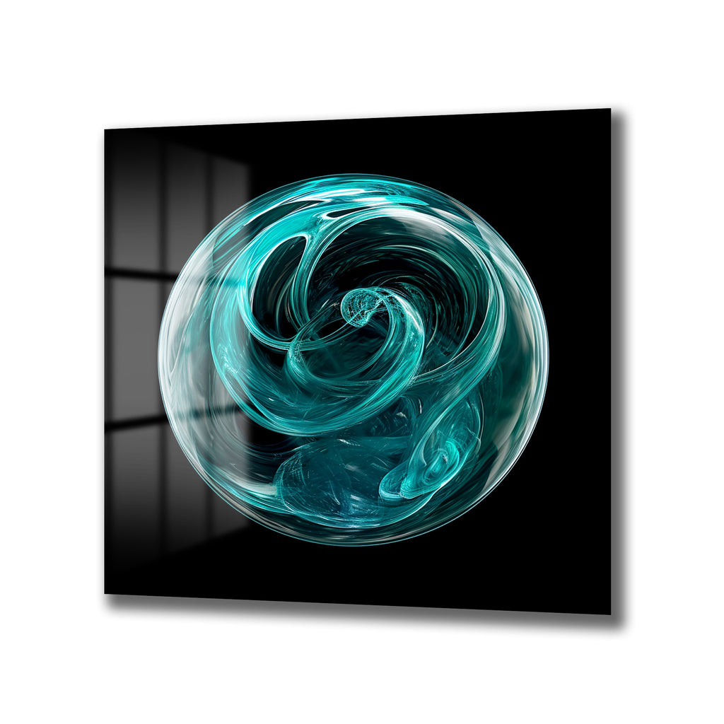 Enerjik Teal Küre Cam Tablo - Modern Soyut Sanat