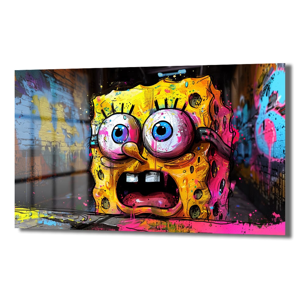 Sünger Bob'un Şaşkınlığı: Urban Graffiti Cam Tablo
