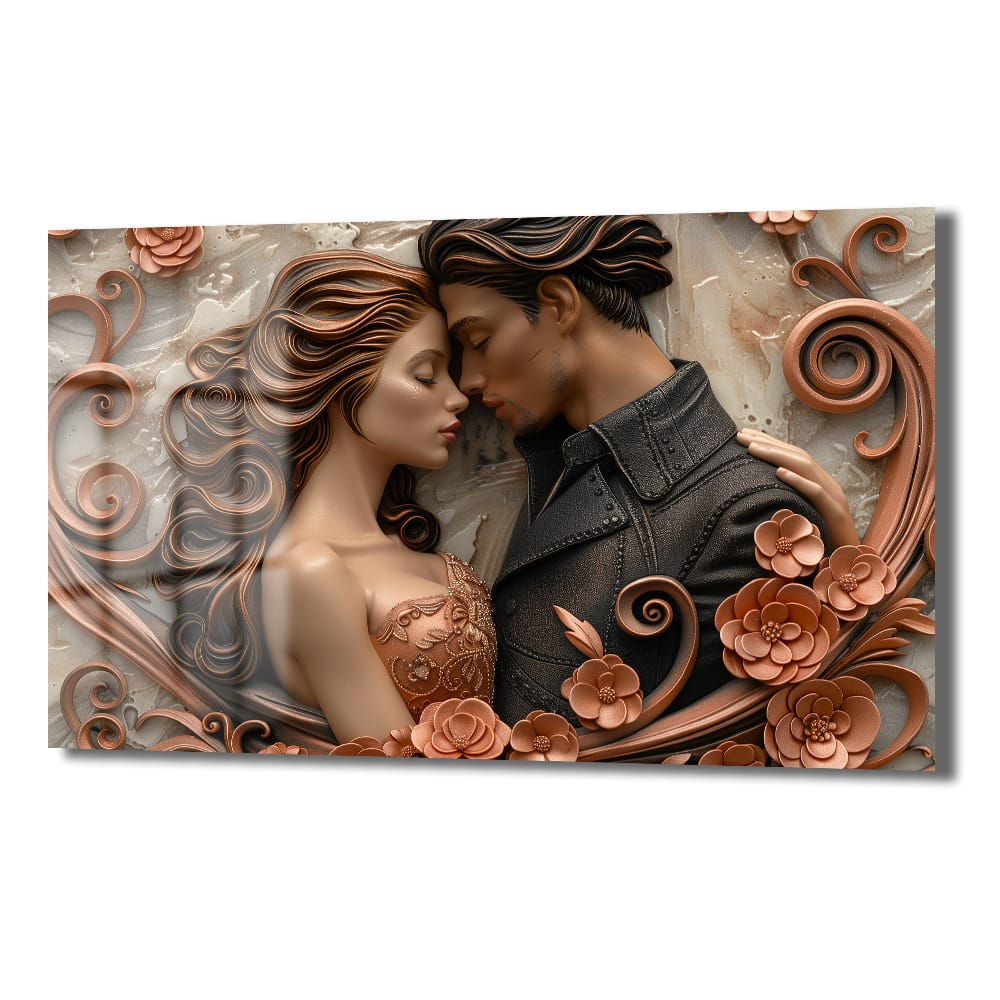 Aşkın Sonsuz Dansı: Romantik Relief Cam Tablo