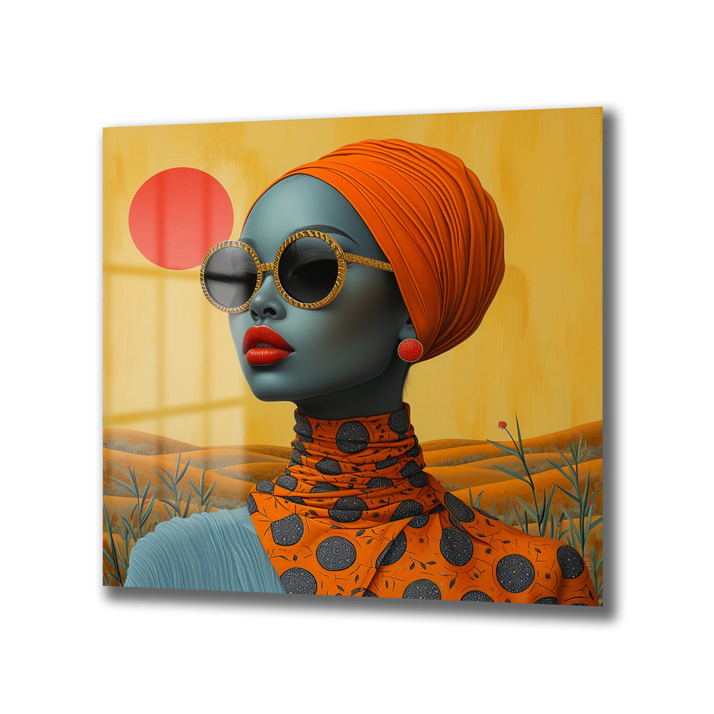 Gizemli Bakışlar: Afro Chic Modern Sanat Cam Tablo