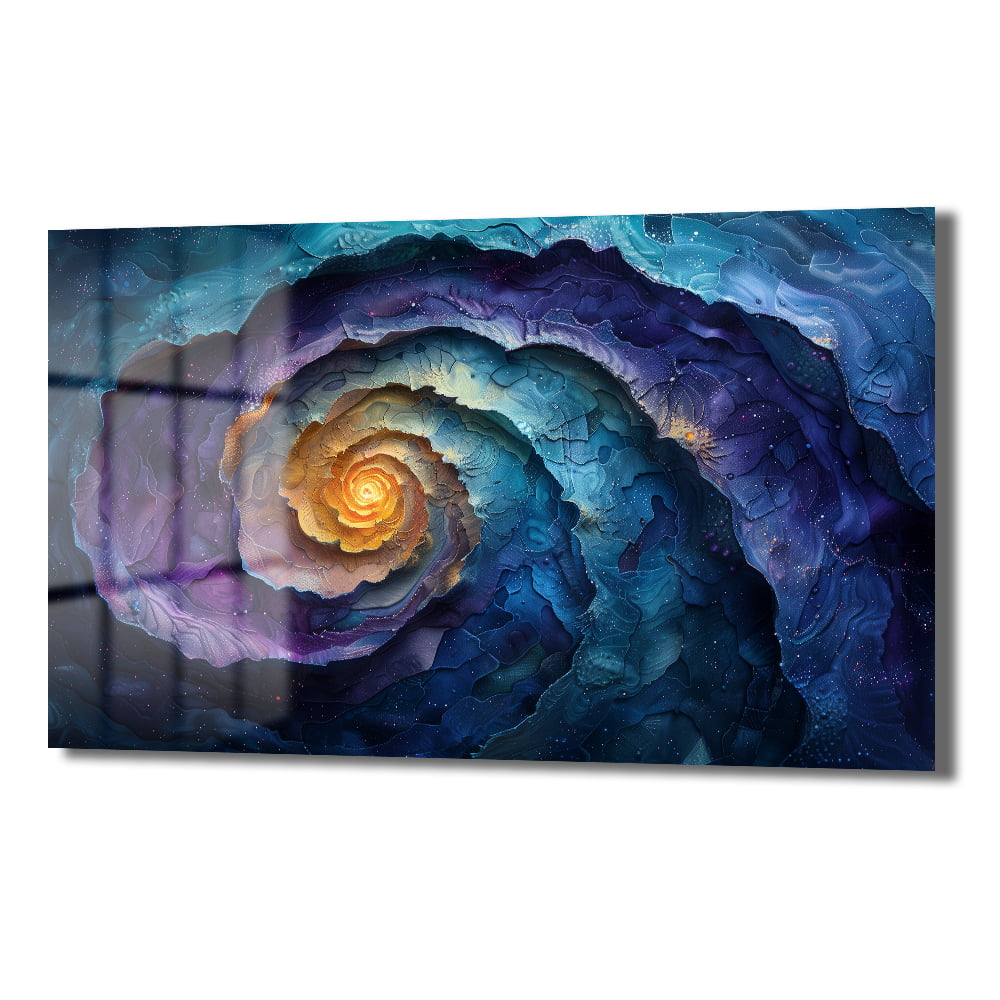 Galaktik Spiral: Mor Mavi Tonlarında Modern Soyut Cam Tablo