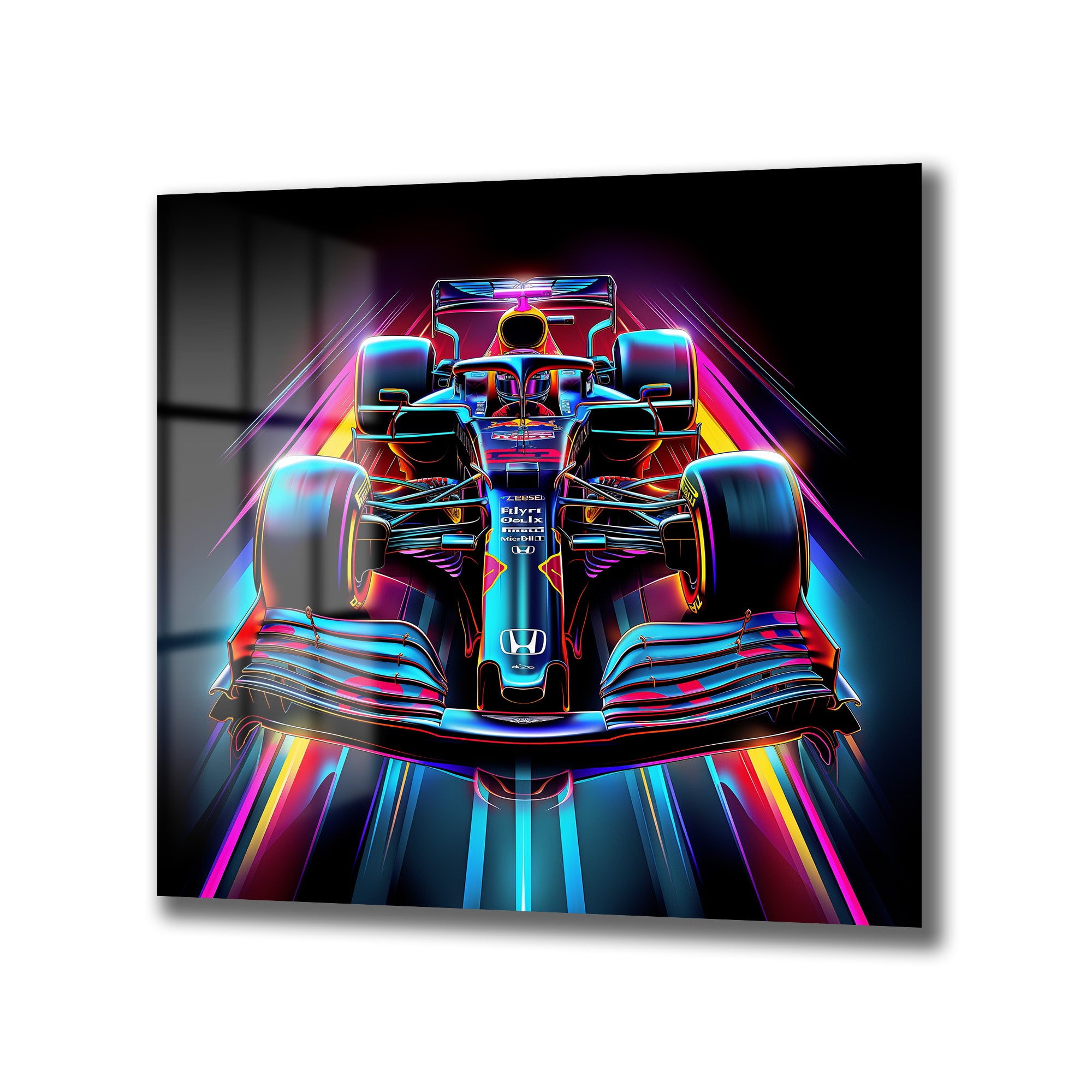 Neon Hız F1 Yarış Arabası Estetik Cam Tablo