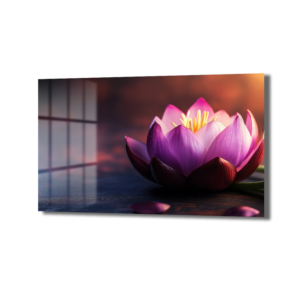 Zen Lotus: Mor ve Pembe Tonlarında Modern Dekoratif Cam Tablo