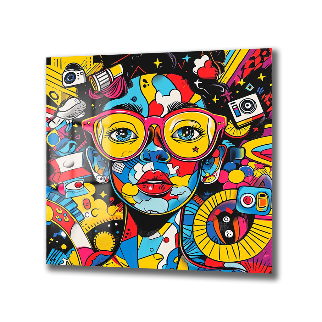 Canlı Renklerle Pop Art Kadın Portresi Temperli Cam Tablo