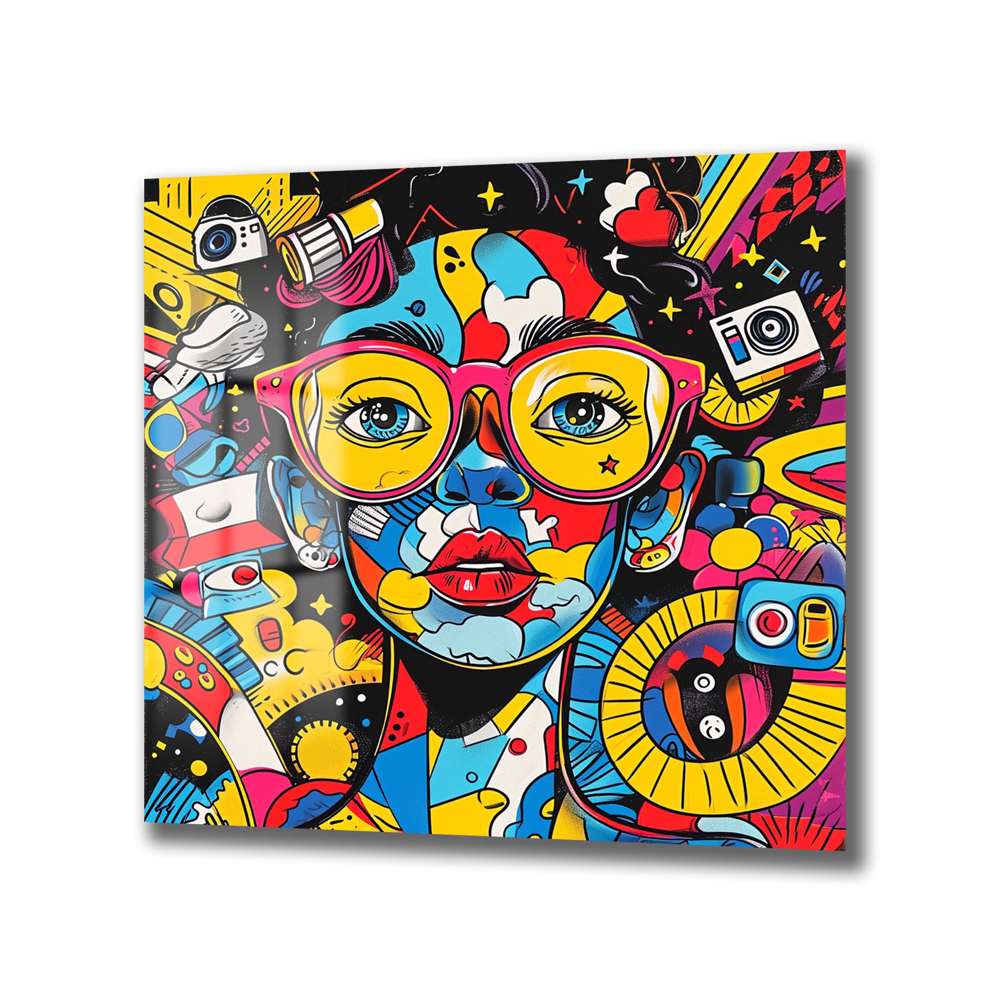 Canlı Renklerle Pop Art Kadın Portresi Temperli Cam Tablo