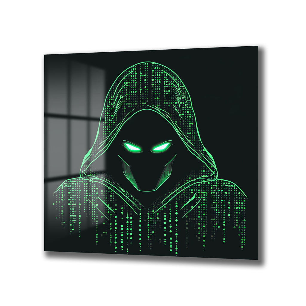 Siber Güvenlik Hacker Temalı Dijital Sanat Cam Tablo